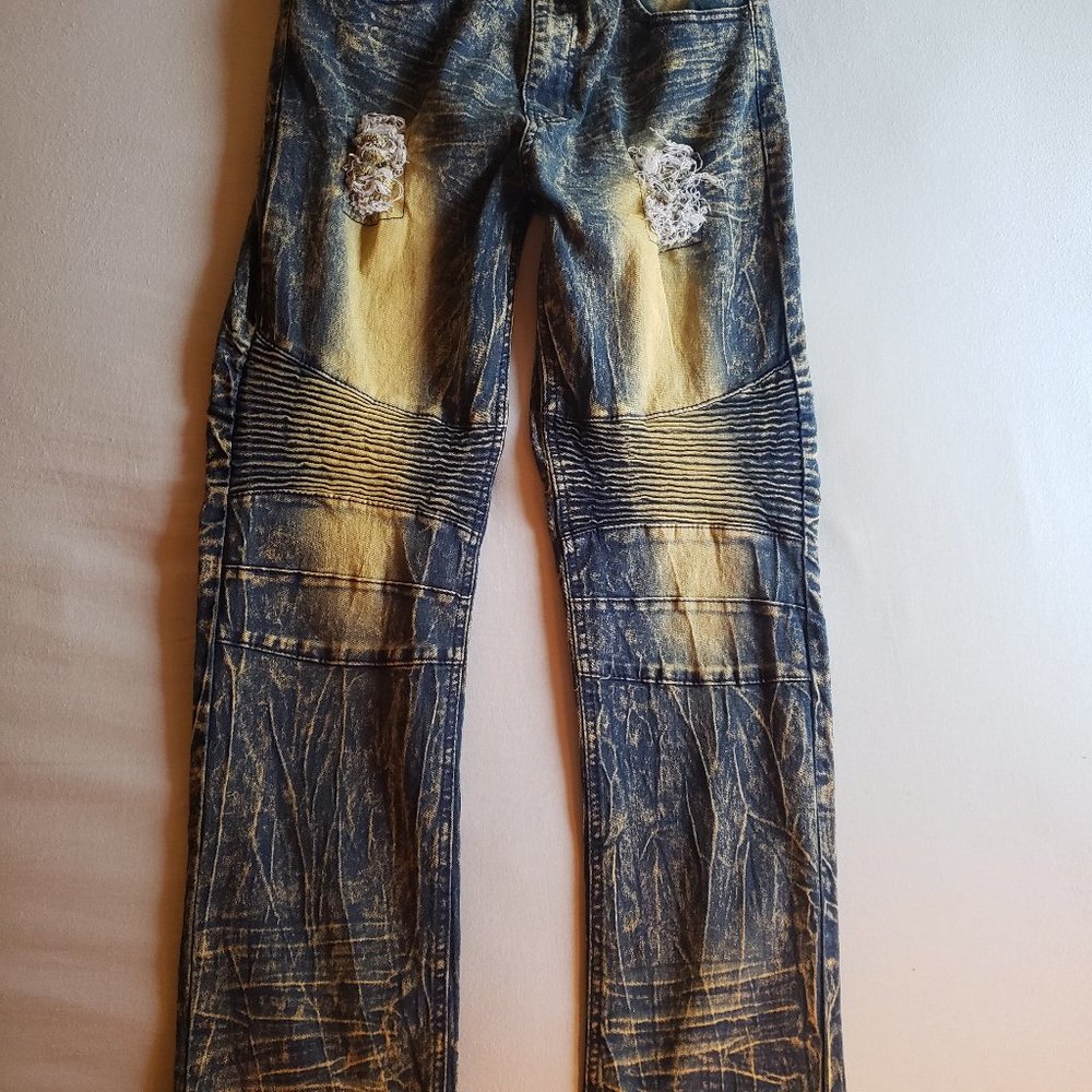 Stitches & Rivets Ripped Biker Moto Jeans